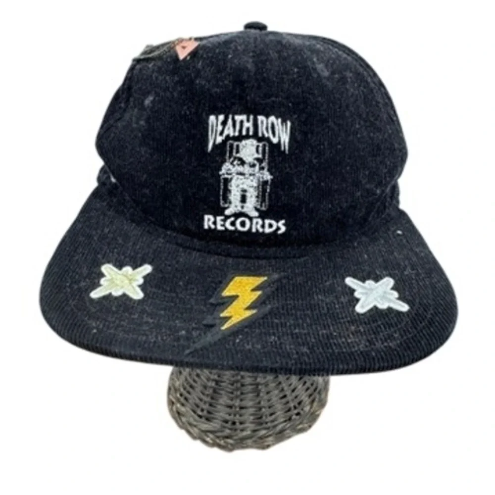 Death Row Records corduroy Snapback Hat Mens OSFM Black Lightning Bolt Hip Hop